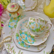 英國製1950年立體手繪古董杯花茶杯咖啡杯 情人節 馬年 新年佈置