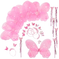 Butterfly Craze Girls' Fairy Wings with Wands and Headbands - Pack of 6, Costumes and Dress Up Set F