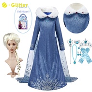 Dress for Kids Girl Frozen Elsa Cosplay Costume Winter Blue Long Sleeve Snow Queen Princess Baby Dresses with Cape Crown Gloves Wig Outfits for Girls Party Wedding Clothing