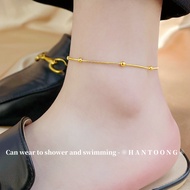 18K Gold-Plated Titanium Alloy Ladies Anklet, Hypoallergenic, Fashionable Smooth Round Bead 916 Gold