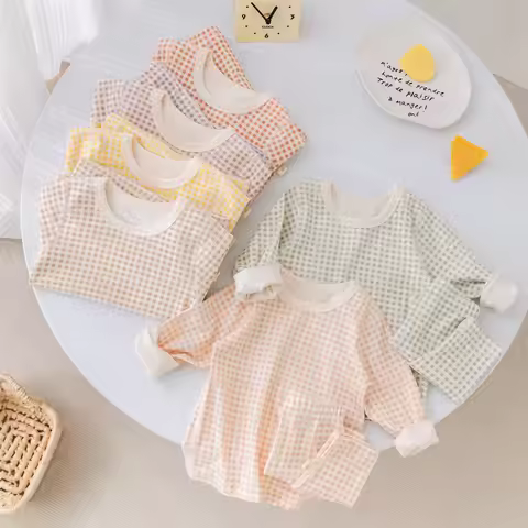 MILANCEL New 2024 Kid's Pajamas Suit Boys Home Wear 1-5 Y Girls Plaid Sleep Wear 2Pcs Top+Pants Soft
