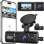 4K 3 Channel Dash Cam Front and Rear with 64GB Card，Dashcam with 5G WiFi up to 20MB/s Fastest Downlo