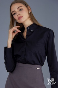 Guy Laroche Soft Cotton Basic Shirt เชิ้ตแขนยาว ใส่ทำงาน สีดำ เสื้อเชิ้ตหญิง เสื้อผ้าผญสวยๆ เสื้อแฟชั่น เสื้อแฟชั่นผญ (GYT8BL)