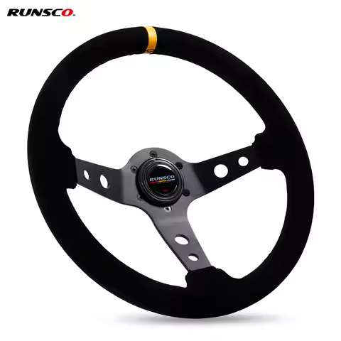14Inch Racing Steering Wheel Suede 350mm Wheels with Horn Button Aluminum Frame PCD=6x70mm Deep-76mm