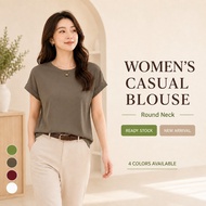 Women Round Neck Cap Sleeve T Shirt Loose Fit Ribbed Basic Top M-XL Green Mocha Claret White M-XL