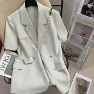 薄款短袖小西裝外套（米白色L-4XL）（下單後聯絡客服確認發貨尺碼）#F349001453