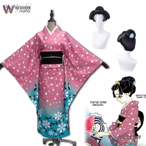 Koyuki Soyama Akaza Hakuji Wife Halloween koyuki Cosplay Kimono Costume Wig Pink Snowflake Hair Clip
