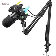 FIFINE USB Dynamic Microphone Kit With Boom ArmRGB Shock MountCardioid Mic Set For Game Podcast Stre