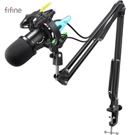 FIFINE K651 USB Dynamic Microphone Kit with Boom Arm,RGB Shock Mount,Cardioid Mic Set for Game Podcast Stream for PC PS4 PS5