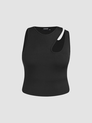 Cider Solid Asymmetrical Sleeveless Crop Top Curve &amp; Plus