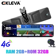 EKLEVA 12 "IPS รถ DVR กล้อง GPS 4G Android 8.1 ADAS FHD 1080P Dash Cam รถแบบมีสองเลนส์เครื่องบันทึกวีดีโอกล้องวงจรปิดดูภาพจากมือถือ2G + 32G พิเศษ Mount