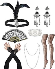 1920s Accessories Set for Women, 7 Pack Vintage Roaring 20s Flapper Outfits with Headpiece for 20's 
