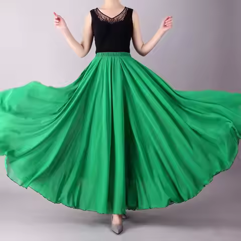 Long Dance Skirt Flowy Dance Long Skirt Elegant Women's Chiffon Maxi Skirt for Dance Versatile Wear 