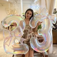2PC 40-Inch Colorful Transparent Number Balloon Set with 24-Inch Bow for Birthday And Anniversary Pa