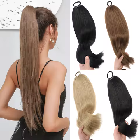 Synthetic 18inch/20inch/22inch/24inch/26inch/28inch/32inch Long Straight Wig Ponytail, Headband Pony