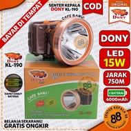 Senter Kepala Dony KL-190 KL190 Bisa Cabut Baterai KL 190 Cafe Baru Cas LED Terang 10 WATT Cas Ulang