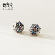 T0384 Pure Silver Silver Handmade 999 Loose Beads Hollow diy9mm Inlaid Material Braided Rope Accesso