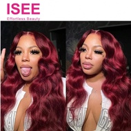 ISEE Wear Go 99J Burgundy Color Pre Plucked Pre Cut 6x4 Transparent Lace Body Wave Glueless Wigs 180