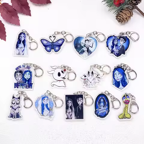 1/13Pcs Cartoon Tim Burton's Corpse Bride Car Keychain Accessories Acrylic Charms Pendant For Bag Ke