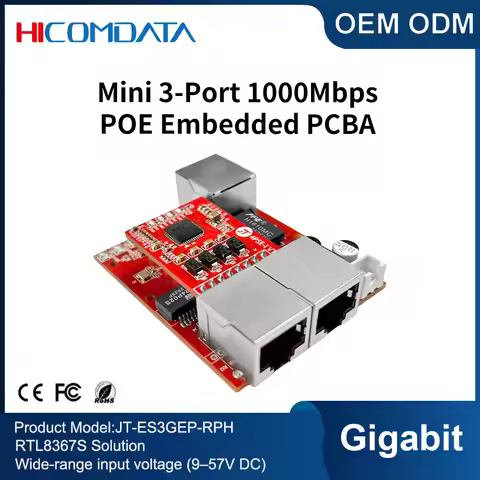 Mini 1000Mbps 3/5-Port POE Embedded PCBA Switch, supporting DC 9-57V wide input voltage, suitable fo
