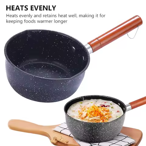 Non-Stick Sauce Pan Soup Pot with Pour Spout Milk Saucepan Wooden Handle Stick Proof Sauce Pan for I