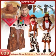 Adult Cowboy Cowgirl Costume Set with Hat, Prop, Scarf & Bandana Wild West Rodeo Vintage Cosplay Out