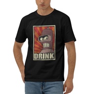High Quality Printed T-Shirt Futurama Bender Drinking Cotton T-Shirt