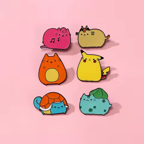 Kawaii Anime Pokemon Enamel Pins Cute Psyduck Pikachu Charmander Brooch Metal Badge for Kids Hat Pin