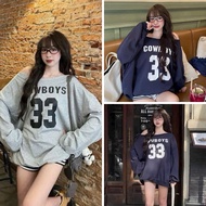 Women's loose-fitting autumn-winter t-shirt, off-the-shoulder sweater with number 33 printed on, sex
