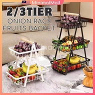 Rak Bawang 2/3 Tingkat Bakul Buah Rak Bawang Bertingkat Penyimpanan Sayuran Rak Dapur Penyusun Rumah