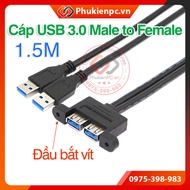 USB 3.0 male-Female extension cable type 2 male to Female screwed ports 1.5m long. For PC computers,