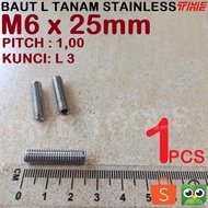 M6x25 Bolt L Set Embedded M6 Stainless 304 Grade A2-70 Pitch 1.00