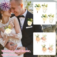 4Pcs Wedding White Corsage and Boutonniere Set Artificial Rose Wrist Corsage Bracelets for Anniversa