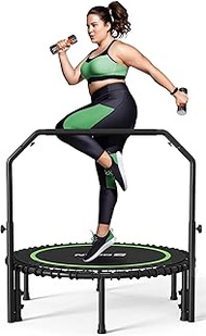 BCAN 450 LBS Foldable Mini Trampoline, 40" Fitness Trampoline with Adjustable Handle Bar, Bungees, Stable &amp; Quiet Exercise Rebounder for Kids Adults Indoor/Garden Workout-Green