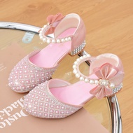Girls' Crystal Shoes Princess High Heels Closed-toe Leather Shoes for Catwalk and Performances