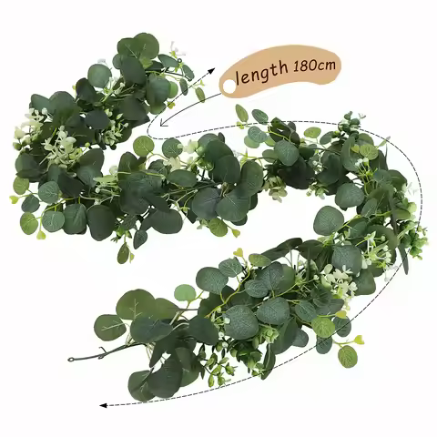 1pc Artificial Eucalyptus Leaves Greenery Garland Faux Plant Spring Vines with White Flowers Berries