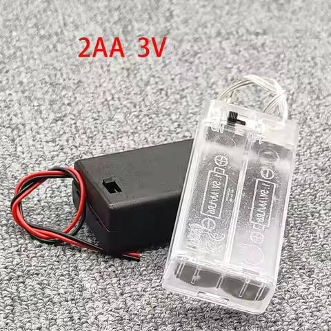 Black/Transparent 2AA Battery Holder Case 2 AA 3V Battery Case AA Battery Box With Switch 2x1.5V