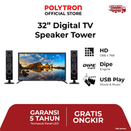 POLYTRON Digital LED TV 32 Inch Cinemax USB Tower Speaker Garansi 5th HDMI PLD 32TV1855