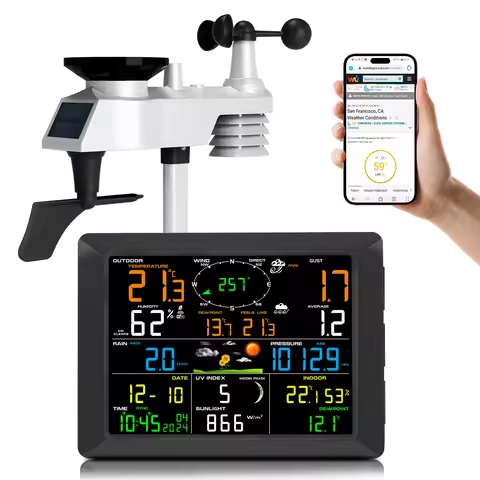 8.3" WiFi Weather Station 14-in-1 with Solar Sensor 328FT Range Real-Time Sync to Weather Undergroun