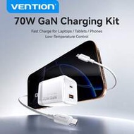 VENTION 70W GAN PD Multi-Port Type-C/USB-A Fast Charger, US Plug Wall Charger Travel Kit, Suitable F
