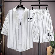Seluar pendek Padanan Baju Pakaian Lelaki Musim Panas Berjalur Lengan Pendek Baju Set Mewah Lelaki S