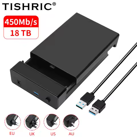 TISHRIC External HDD Case 2.5/3. 5 SSD External Hard Drive Box Enclosure 450Mb/s 18TB SATA to USB 3.