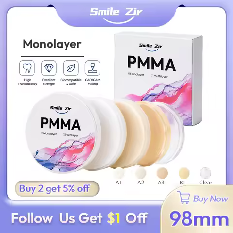 smile_zir Dental Monolayer Resin PMMA Blocks Disc A1 A2 A3 98mm CAD/ CAM Open System Translucent VIT