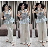 L99- set of designs, floral striped ruffle shirt mixed with ruffle shorts