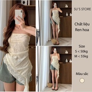 SUSSTORESG A3048 Women's Fashion Floral Embroidered Lace Strapless Top