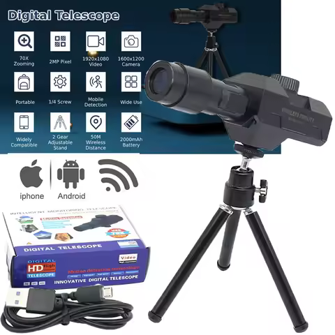WiFi Digital Telescope,70x Zoom 1920X1080 Monocular Camera Monitor with Tripod Cellphone APP Control