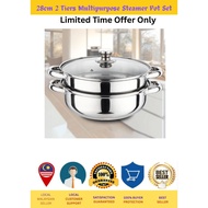 2 Tiers Pengukus Steamer Cookware Pot Periuk Kukus Steam Pot 2 Layer High Quality Stainless Steel