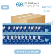 MEDICOS Regular Fit Size M/L 175 HydroCharge 4ply Surgical Face Mask Glacier Blue (50's x 20 Boxes) - 1 Carton