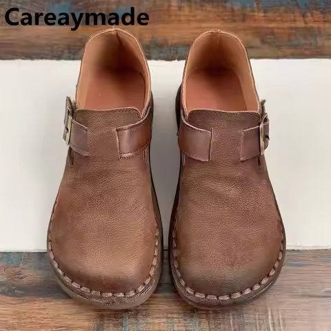 Careaymade-Genuine Leather wider toe women's shoes,cowhide handmade single shoes,soft flat sole Zen 