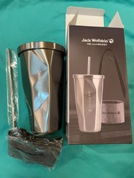 Jack Wolfskin 飛狼鑽紋吸管杯附杯套 304不鏽鋼 矽膠塞